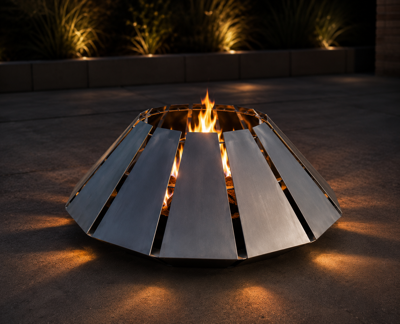 Armenian firepit illuminated at night