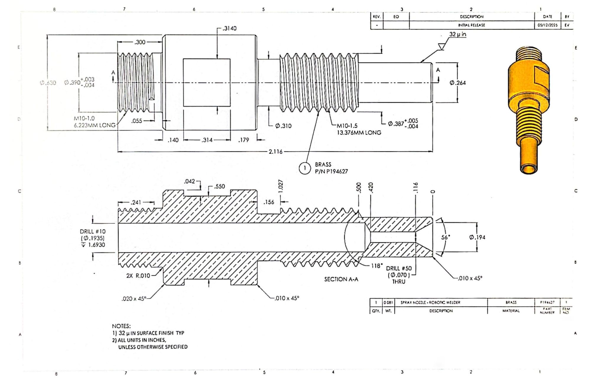Reverse-engineered spray nozzle drawing