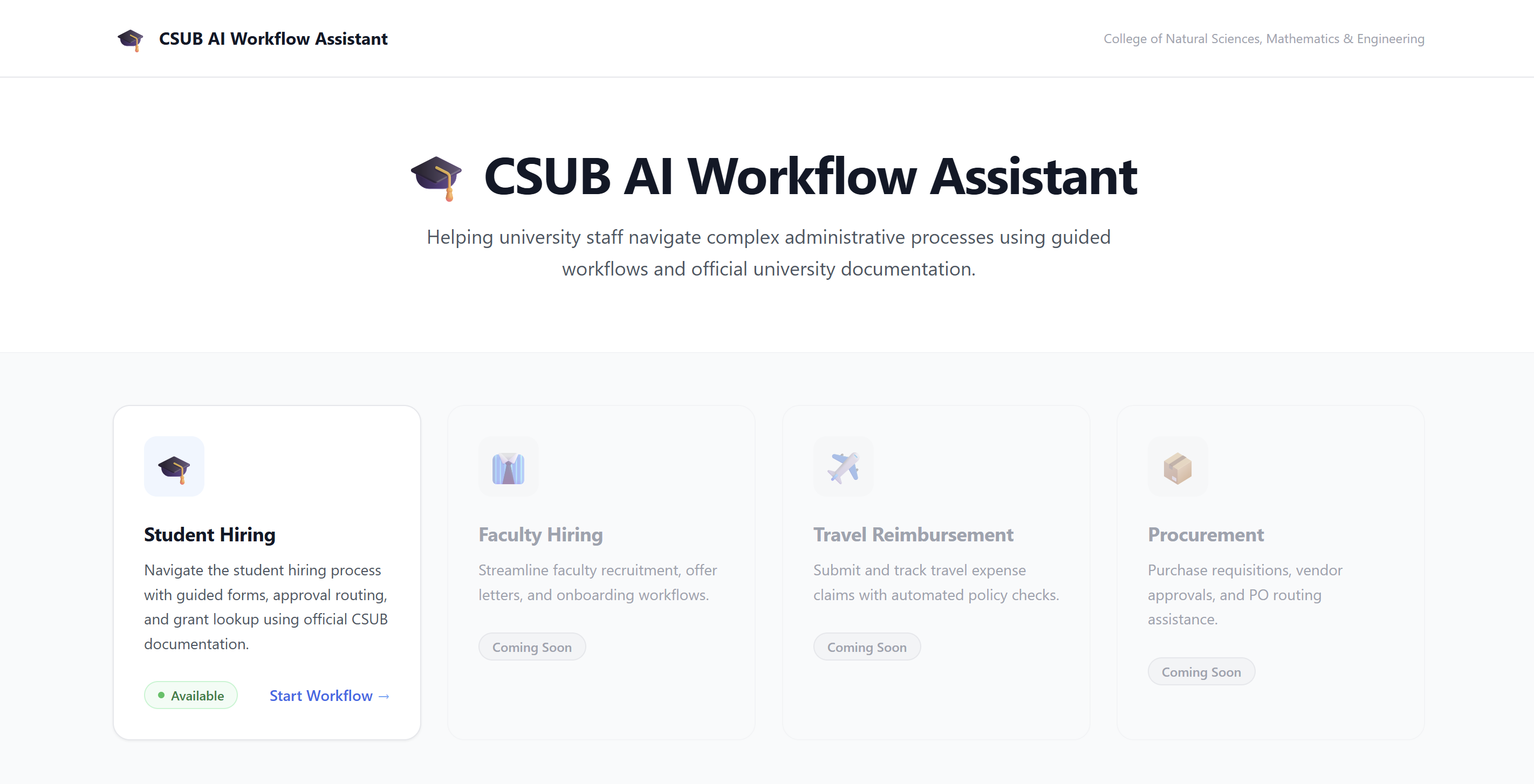 CSUB AI Workflow Assistant dashboard