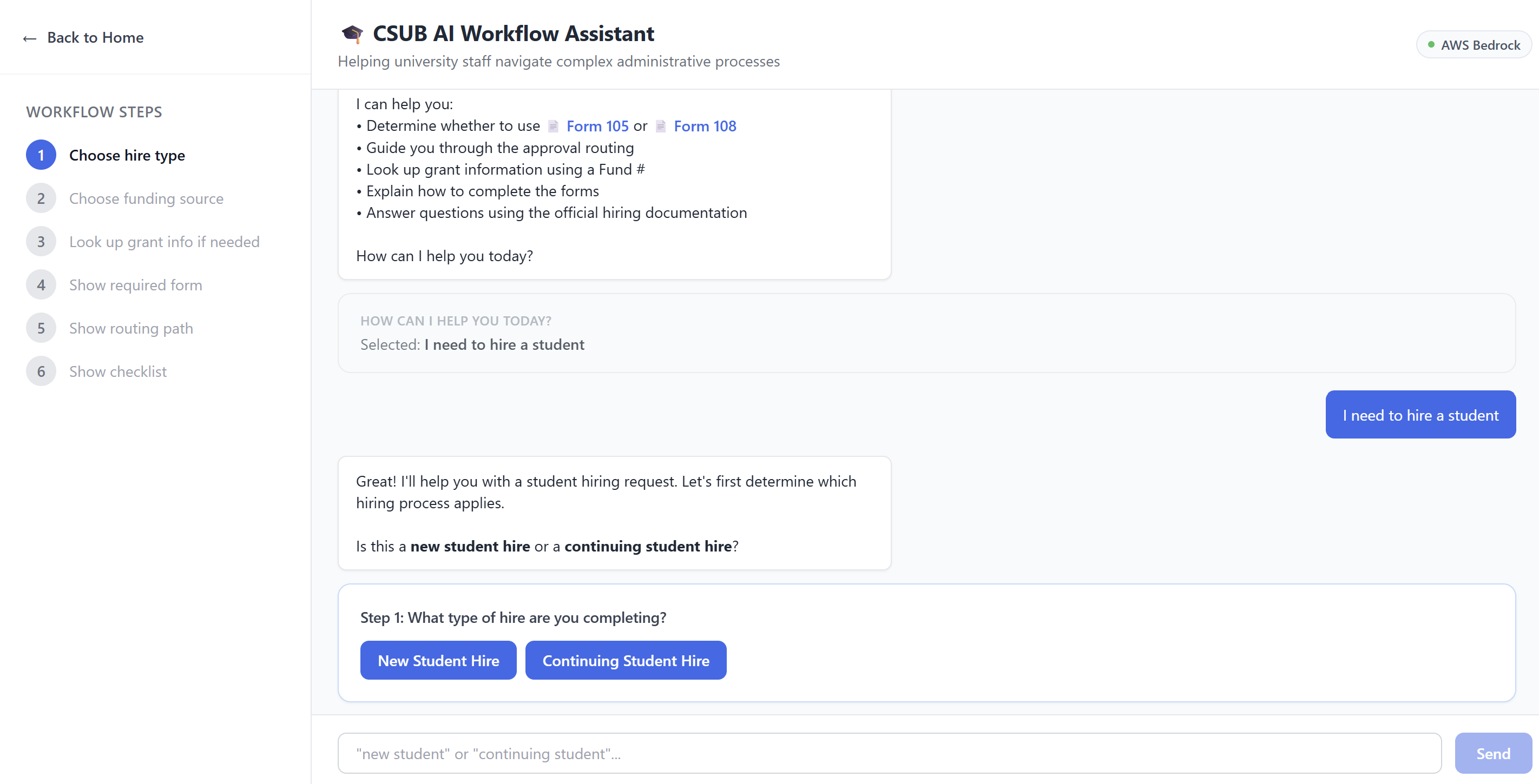 Guided student hiring workflow