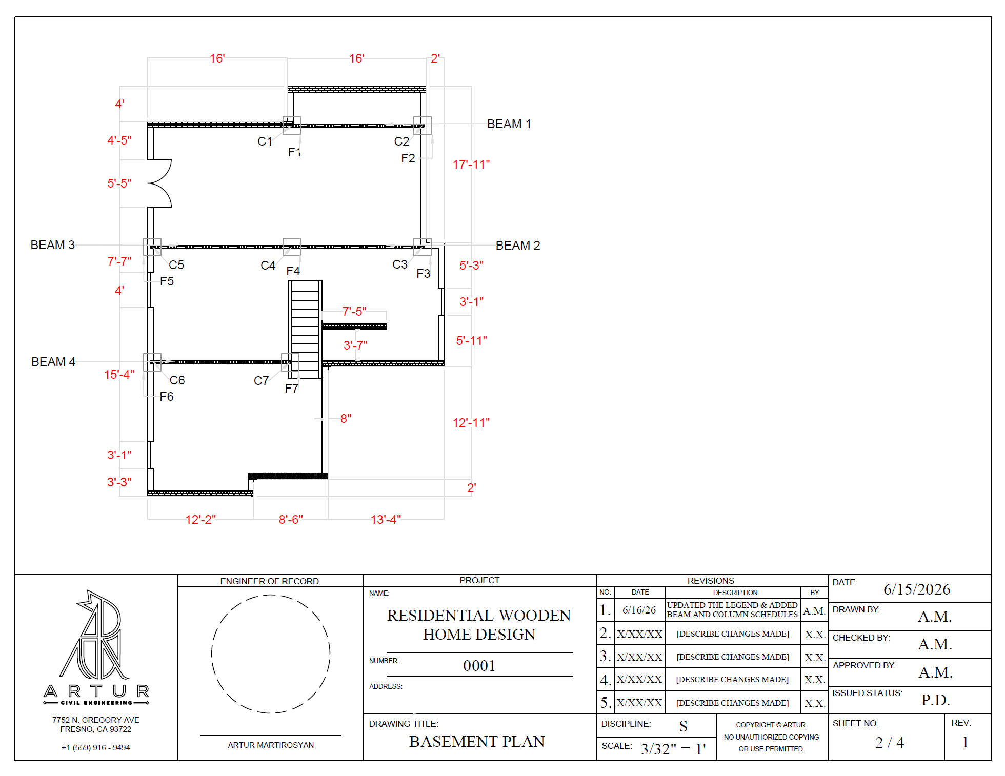 Preliminary basement beam and column framing plan