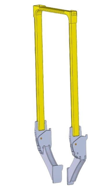 ROPS frame shown in the upright position