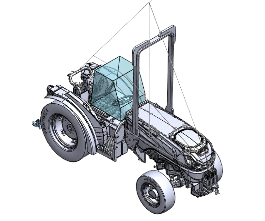 Agricultural tractor with a rollover protective structure and operator clearance zone